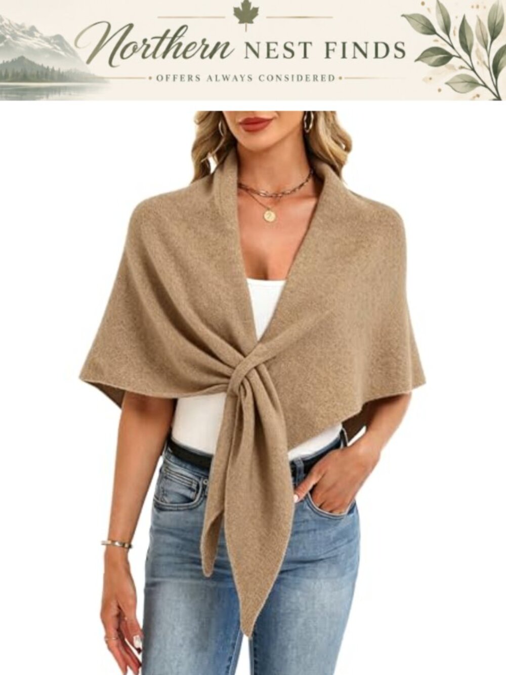 Lightweight Wool Blend Knit Shawl Wrap Cardigan Cape Scarf Button One Size